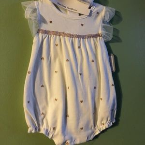 White with with gold hearts romper. Size 6-9 months
